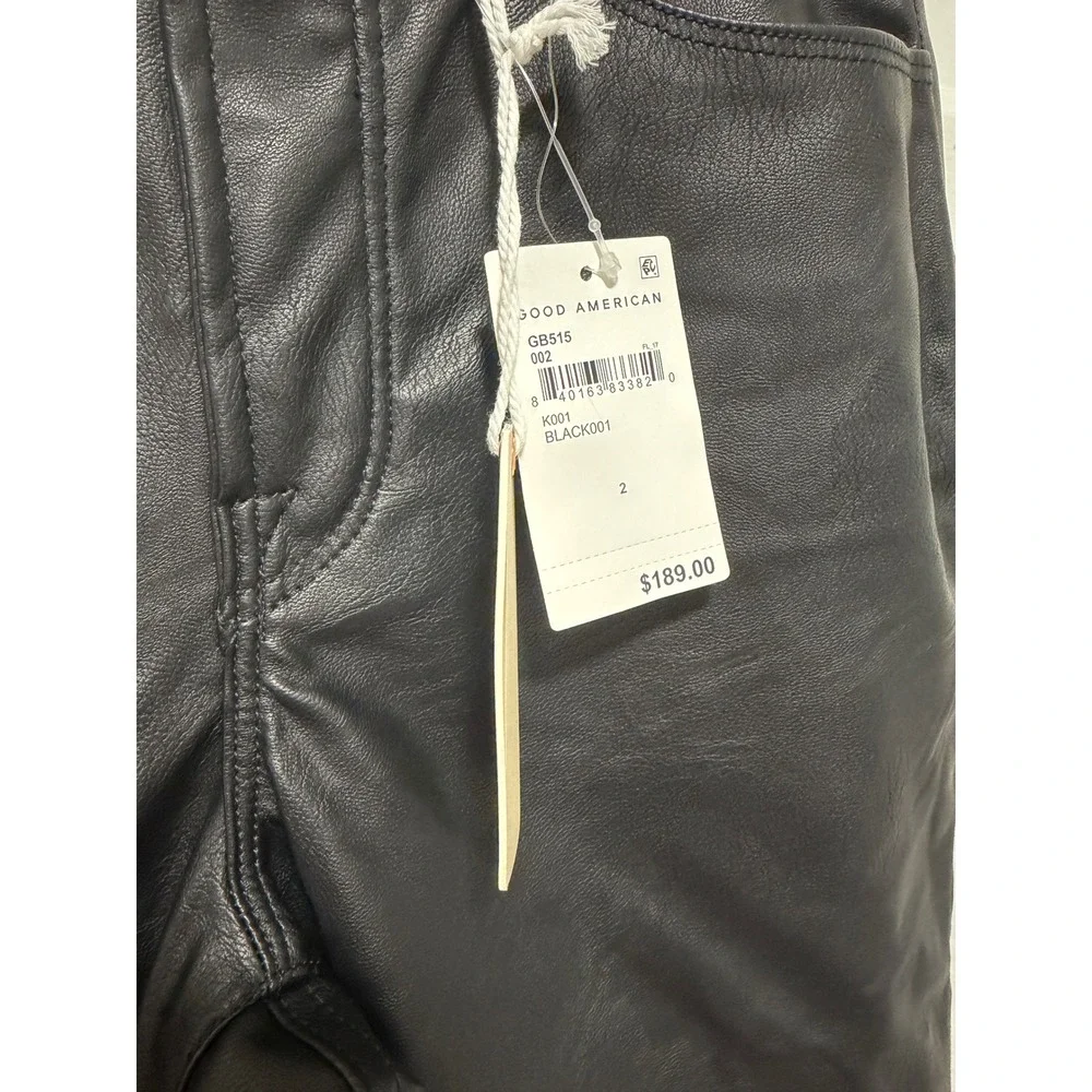 Good American Better Than Leather Straight Leg Pants Black Faux Leather Size 2